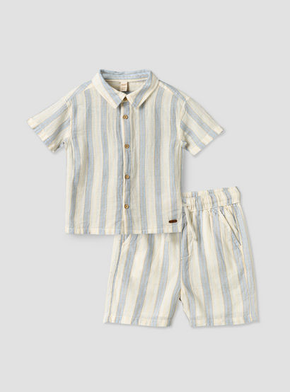 Giggles Collared Short Sleeves Shirt and Shorts Set with Stripes-baby-boys-clothing-setsandcoords-image-2