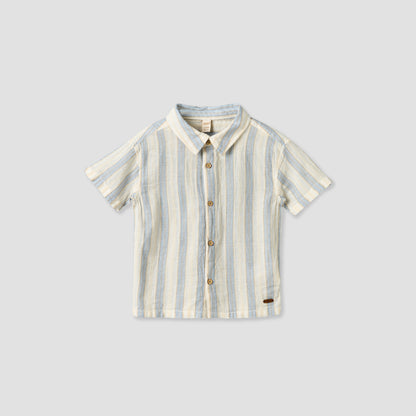 Giggles Collared Short Sleeves Shirt and Shorts Set with Stripes