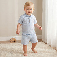 Giggles Collared Short Sleeves T-shirt and Shorts Set with Striped Design-undefined-image-1
