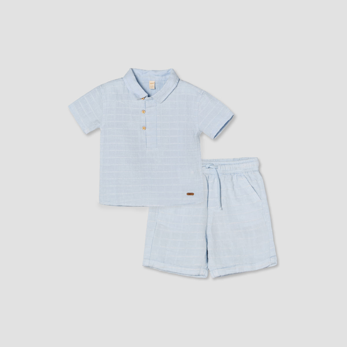Giggles Collared Short Sleeves T-shirt and Shorts Set with Striped Design