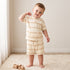 Giggles Henley Neck Short Sleeves T-shirt and Shorts Set with Stripes - Beige / 12-18 mths