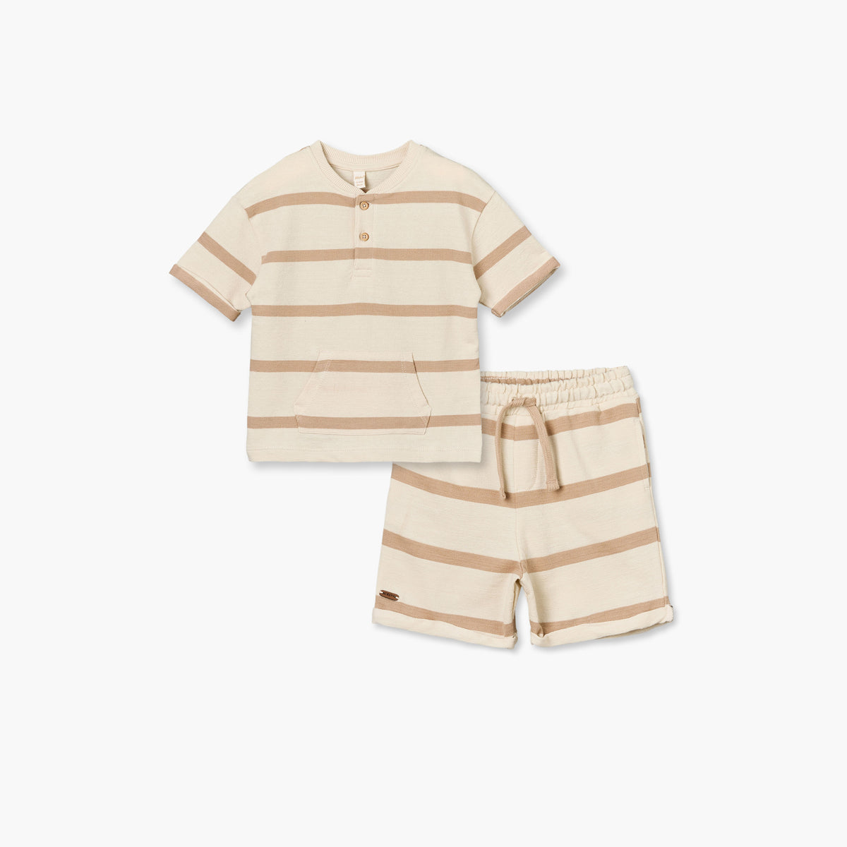 Giggles Henley Neck Short Sleeves T-shirt and Shorts Set with Stripes