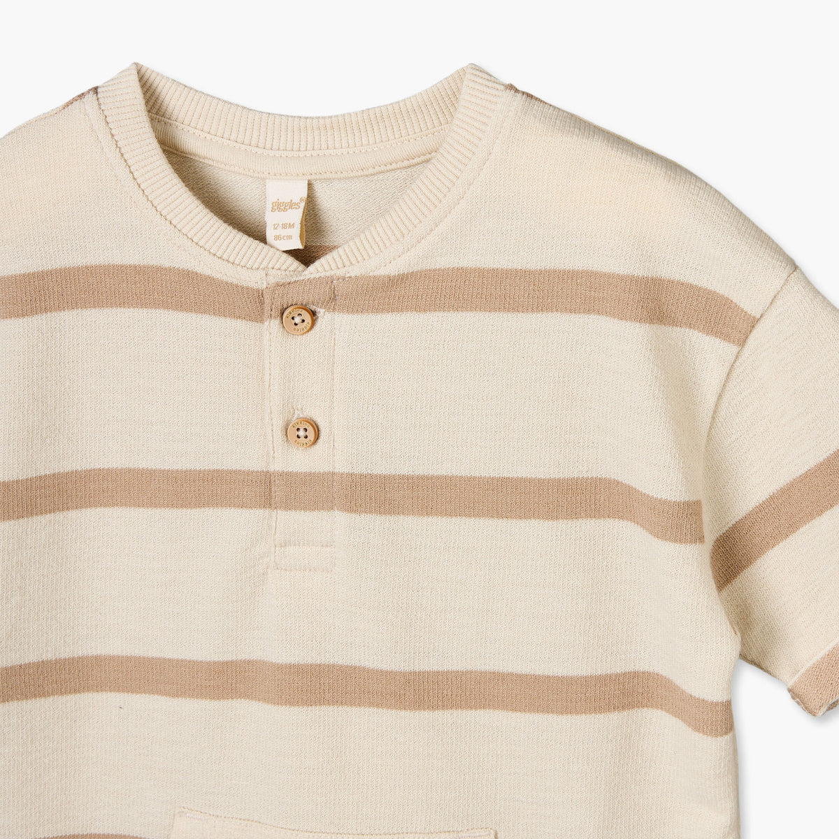 Giggles Henley Neck Short Sleeves T-shirt and Shorts Set with Stripes