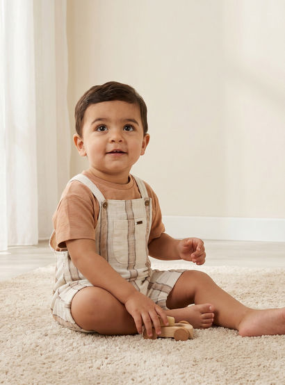 Giggles Crew Neck Short Sleeves T-shirt and Dungarees Set with Stripes-baby-boys-clothing-setsandcoords-image-1