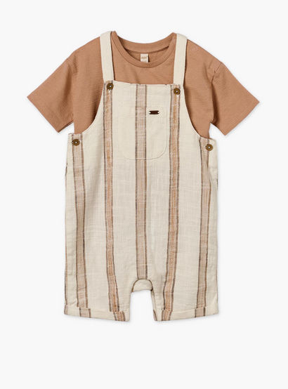 Giggles Crew Neck Short Sleeves T-shirt and Dungarees Set with Stripes-baby-boys-clothing-setsandcoords-image-2
