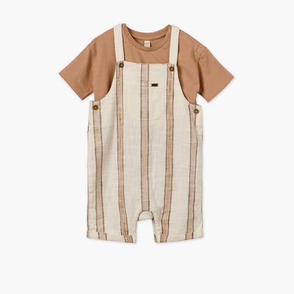Giggles Crew Neck Short Sleeves T-shirt and Dungarees Set with Stripes