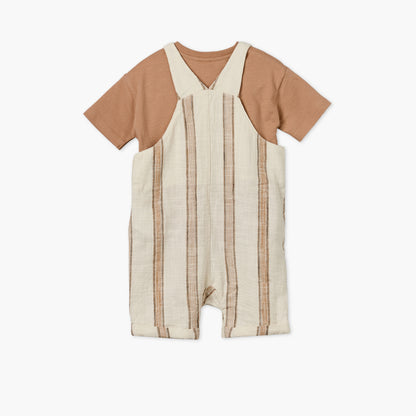 Giggles Crew Neck Short Sleeves T-shirt and Dungarees Set with Stripes