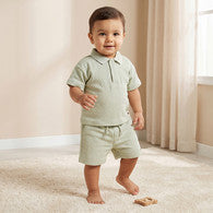 Giggles Collared Short Sleeves T-shirt and Shorts Set with Textured Design-undefined-image-1