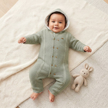 Giggles Hooded Long Sleeves Romper with Button Closure
