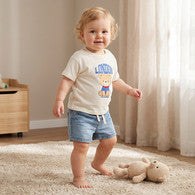 Lee Cooper Round Neck Short Sleeves T-shirt and Denim Shorts Set with Bear Print-undefined-image-1