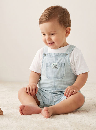 Lee Cooper Crew Neck Short Sleeves T-shirt and Dungaree Set with Stripes-baby-boys-clothing-setsandcoords-image-1