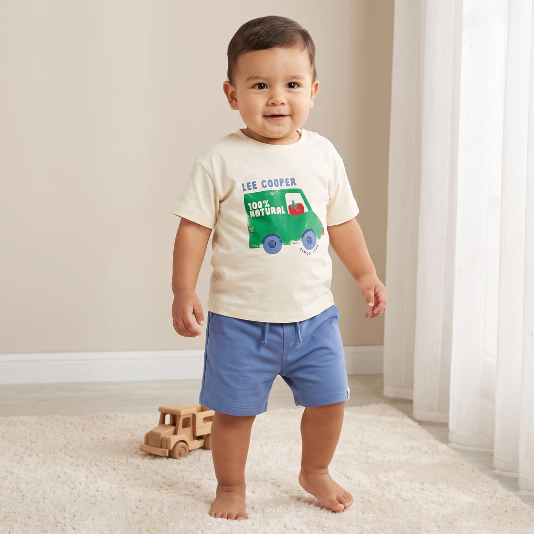 Lee Cooper Crew Neck Short Sleeves T-shirt and Shorts Set with Graphic Print - Blue / 24-36 mths