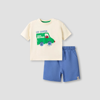 Lee Cooper Crew Neck Short Sleeves T-shirt and Shorts Set with Graphic Print