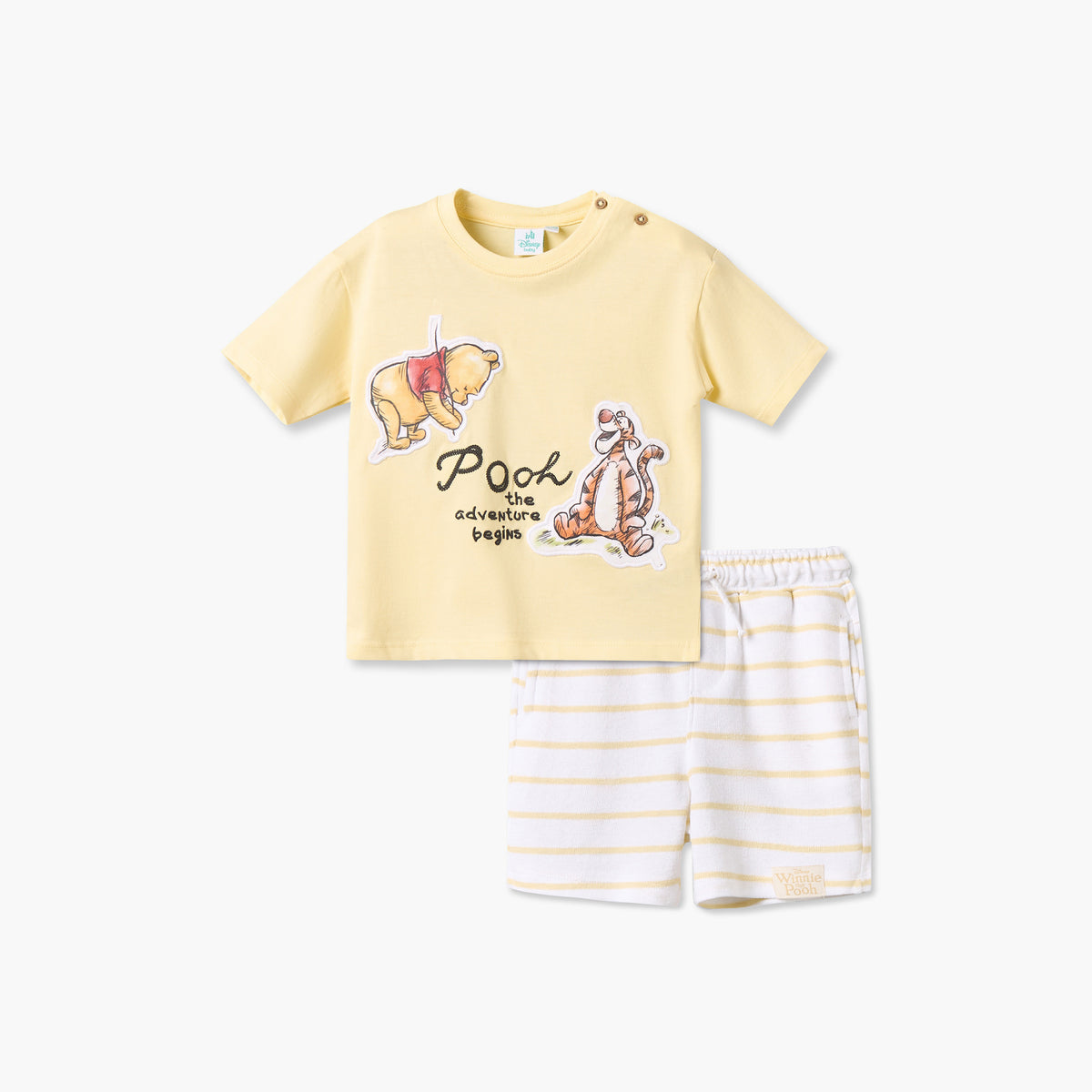 Disney Crew Neck Short Sleeves T-shirt and Shorts Set with Winnie The Pooh Applique