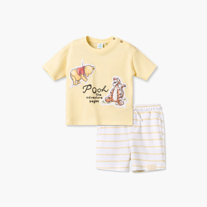 Disney Crew Neck Short Sleeves T-shirt and Shorts Set with Winnie The Pooh Applique