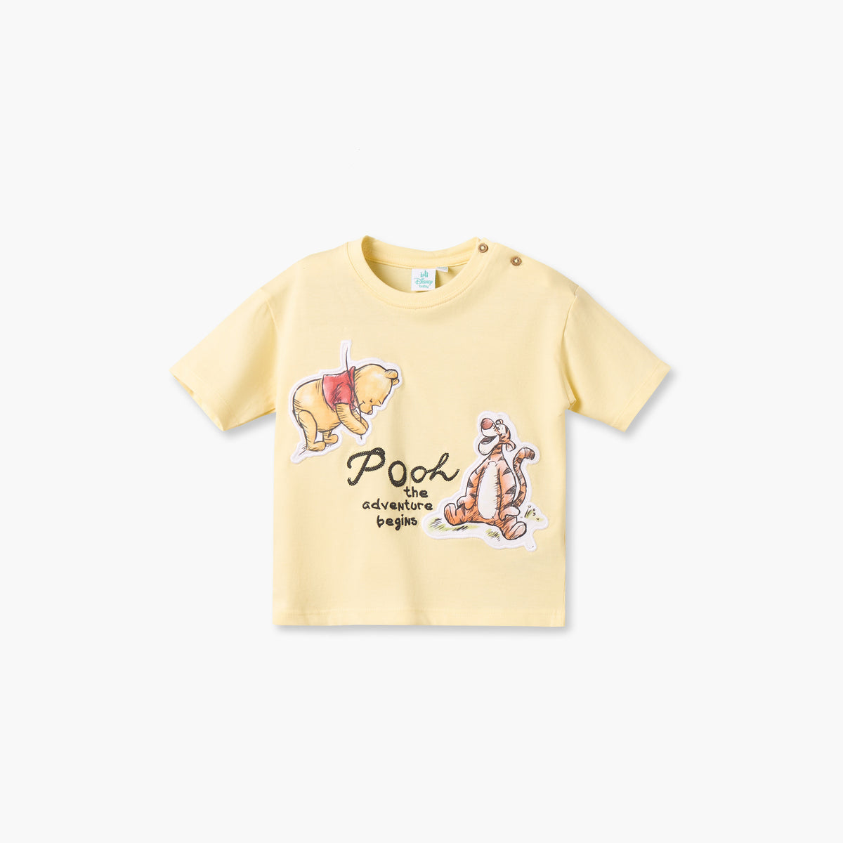 Disney Crew Neck Short Sleeves T-shirt and Shorts Set with Winnie The Pooh Applique