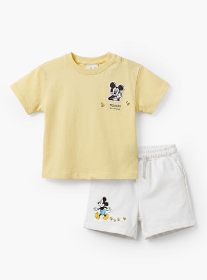 Disney Crew Neck Short Sleeves T-shirt and Shorts Set with Mickey Mouse Print-baby-boys-clothing-setsandcoords-image-2