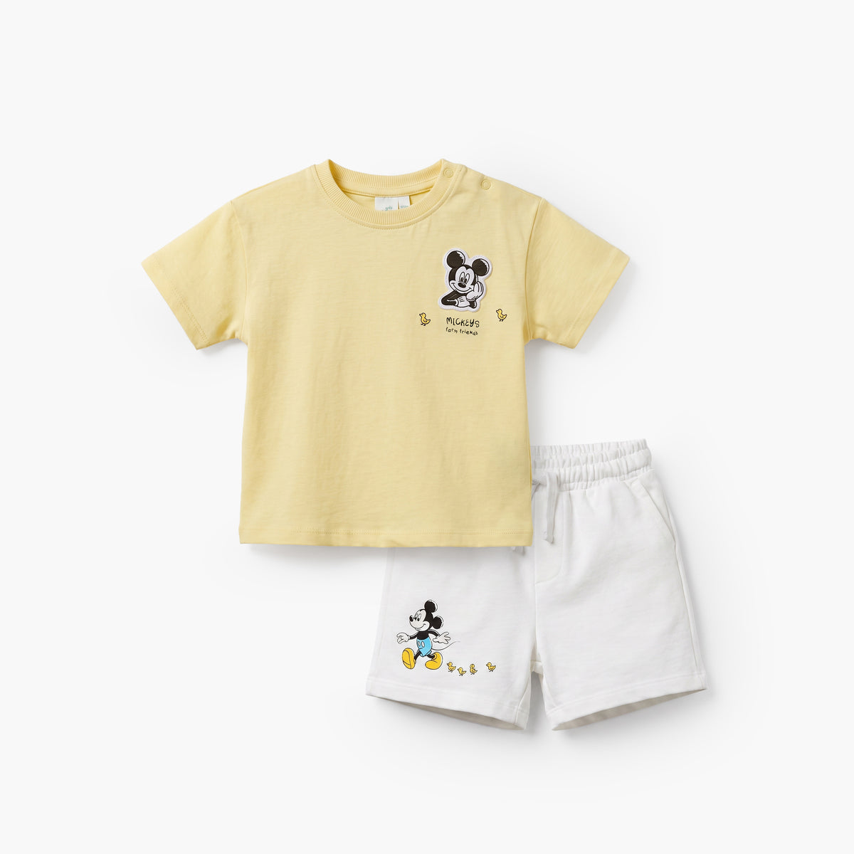 Disney Crew Neck Short Sleeves T-shirt and Shorts Set with Mickey Mouse Print
