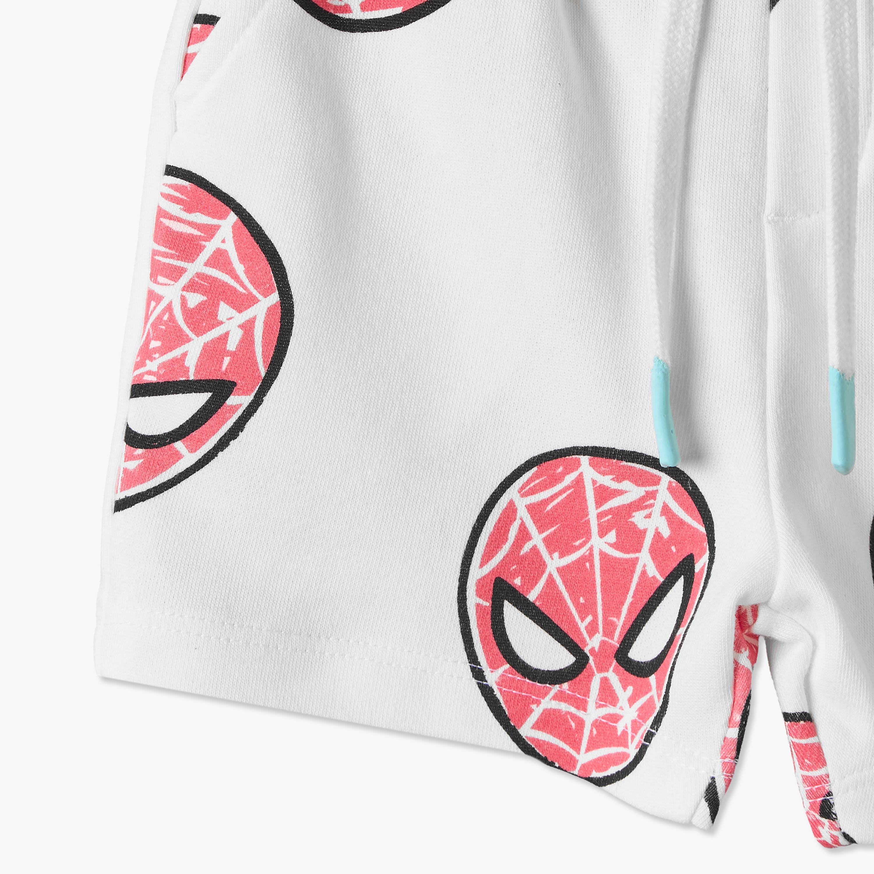 Crew Neck Short Sleeves T-shirt and Shorts Set with Spider-Man Print