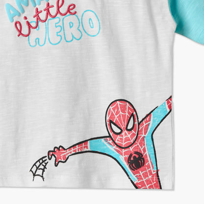 Crew Neck Short Sleeves T-shirt and Shorts Set with Spider-Man Print