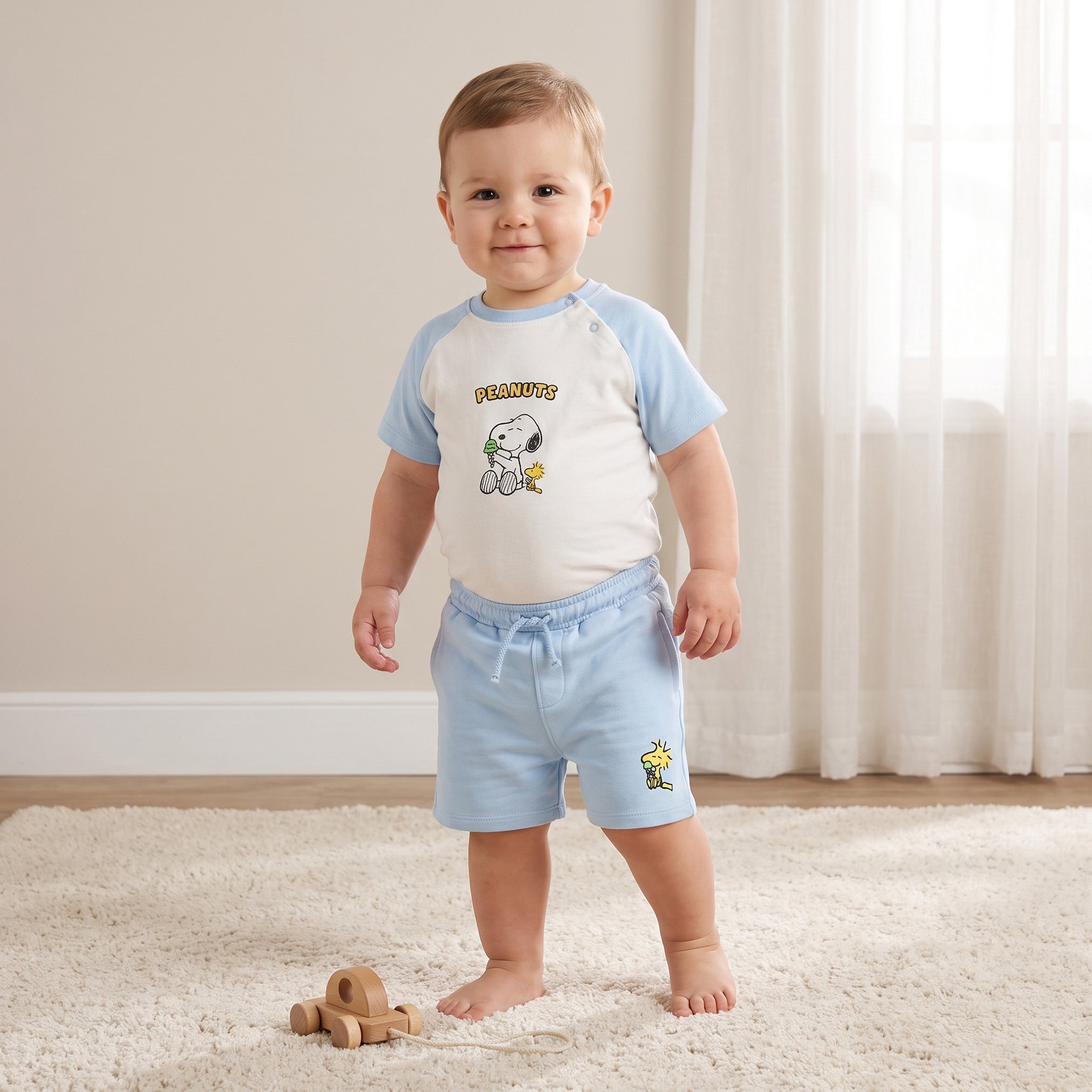 Crew Neck Short Sleeves T-shirt and Shorts Set with Snoopy Print - Multicolour / 12-18 mths