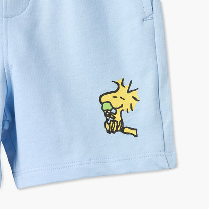 Crew Neck Short Sleeves T-shirt and Shorts Set with Snoopy Print