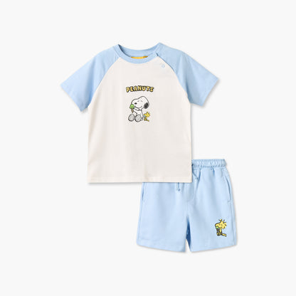 Crew Neck Short Sleeves T-shirt and Shorts Set with Snoopy Print