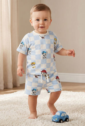 Crew Neck Short Sleeves T-shirt and Shorts Set with PAW Patrol Print