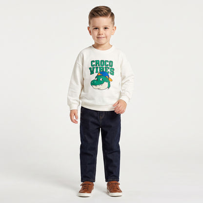 Juniors Graphic Print Sweatshirt with Ribbed Trim