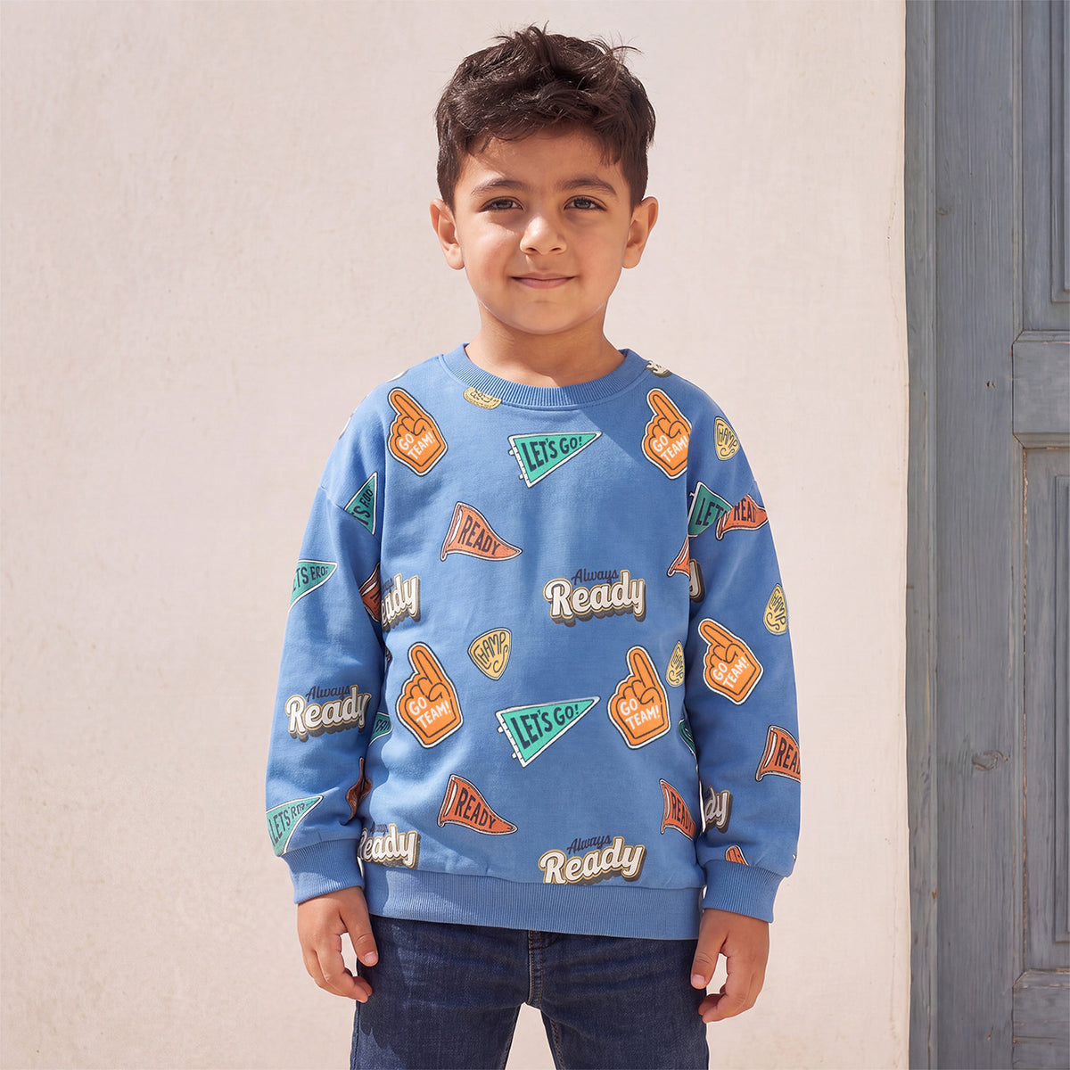 Juniors Slogan Print Sweatshirt with Long Sleeves