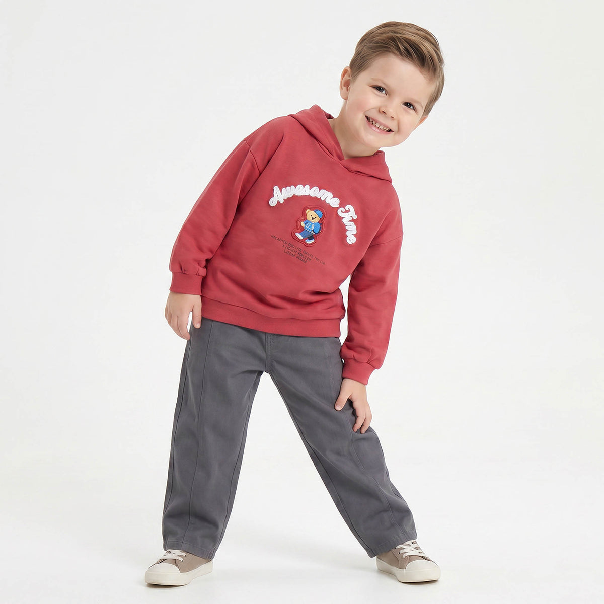 Juniors Bear Embroidered Hoodie with Long Sleeves
