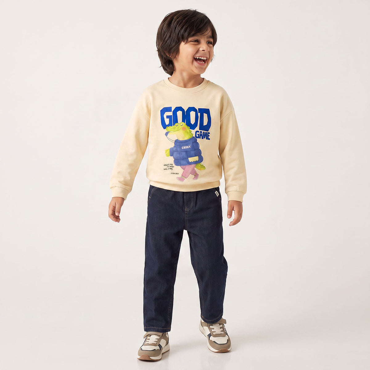 Juniors Graphic Print Sweatshirt with Ribbed Trim
