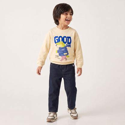 Juniors Graphic Print Sweatshirt with Ribbed Trim