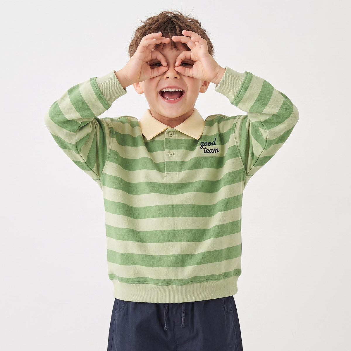 Juniors Striped Polo Sweatshirt with Long Sleeves