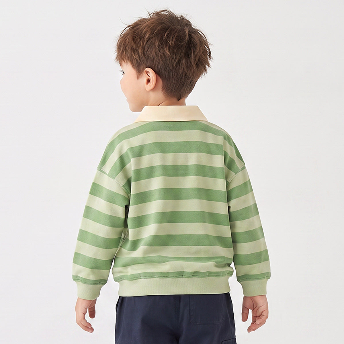 Juniors Striped Polo Sweatshirt with Long Sleeves