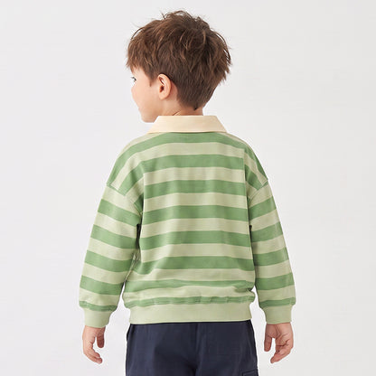 Juniors Striped Polo Sweatshirt with Long Sleeves