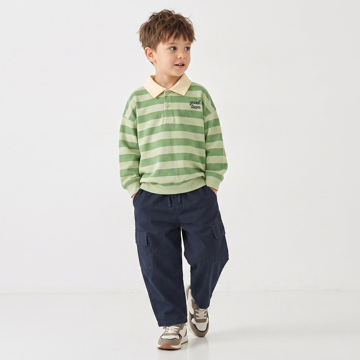 Juniors Striped Polo Sweatshirt with Long Sleeves