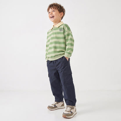 Juniors Striped Polo Sweatshirt with Long Sleeves