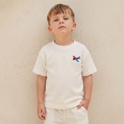 Juniors Crew Neck Short Sleeves T-shirt and Shorts Set with Textured Design
