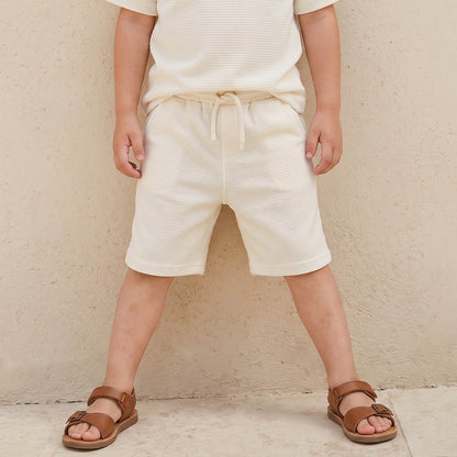 Juniors Crew Neck Short Sleeves T-shirt and Shorts Set with Textured Design