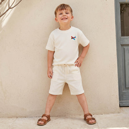 Juniors Crew Neck Short Sleeves T-shirt and Shorts Set with Textured Design