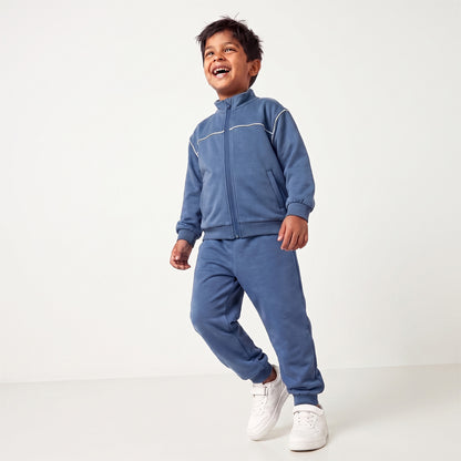 Juniors High Neck Long Sleeves Jacket and Joggers Set with Zip Closure