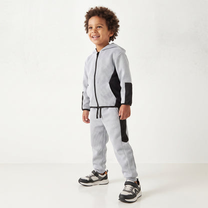 Juniors Hooded Neck Long Sleeves Jacket and Joggers Set with Kangaroo Pocket