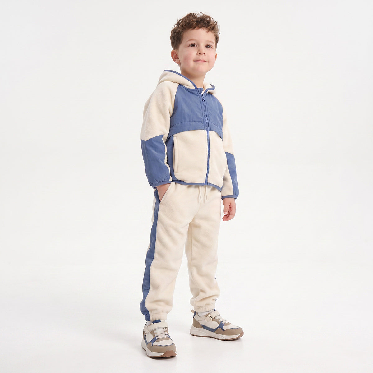 Juniors Hooded Long Sleeves Sweatshirt and Joggers Set with Colourblock Design
