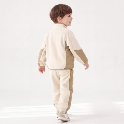 Juniors Hooded Long Sleeves Sweatshirt and Joggers Set with Colourblock Design