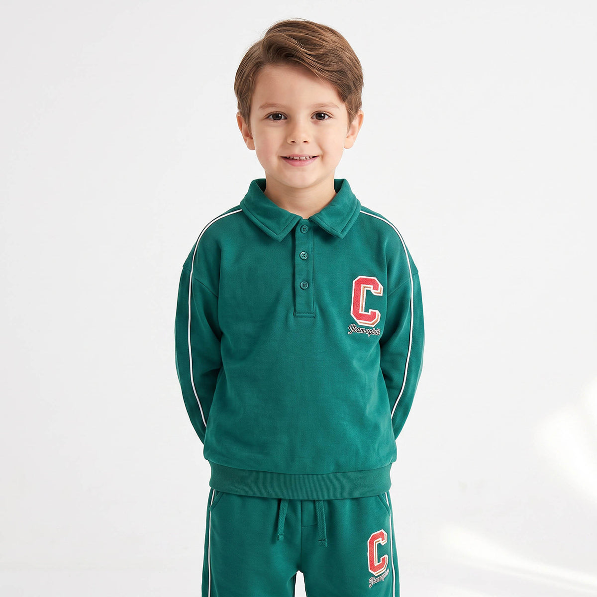 Juniors Collared Long Sleeves Sweatshirt and Track Pants Set with Drawstring Closure