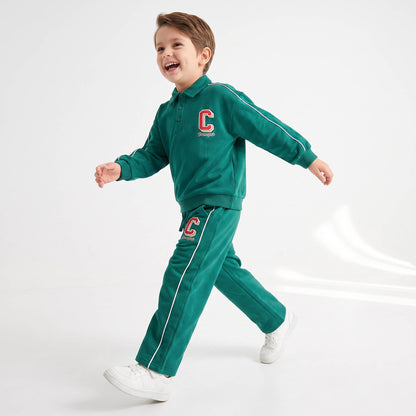 Juniors Collared Long Sleeves Sweatshirt and Track Pants Set with Drawstring Closure
