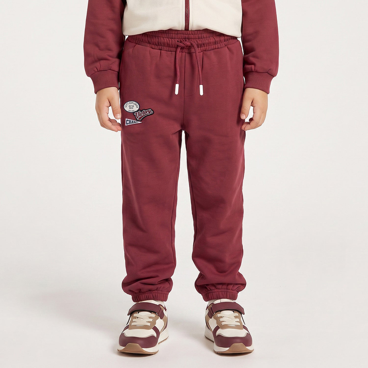 Juniors High Neck Long Sleeves Jacket and Joggers Set with Varsity Embroidery