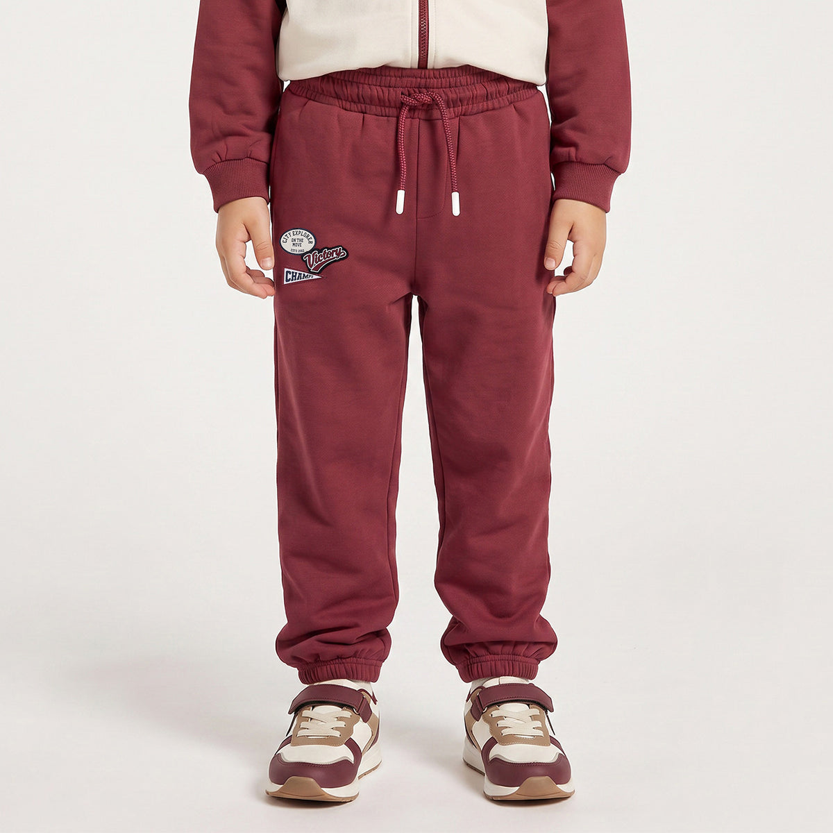 Juniors High Neck Long Sleeves Jacket and Joggers Set with Varsity Embroidery