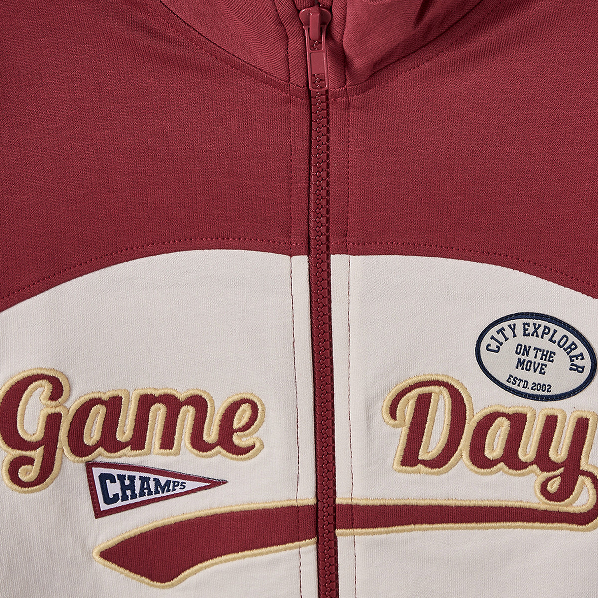 Juniors High Neck Long Sleeves Jacket and Joggers Set with Varsity Embroidery